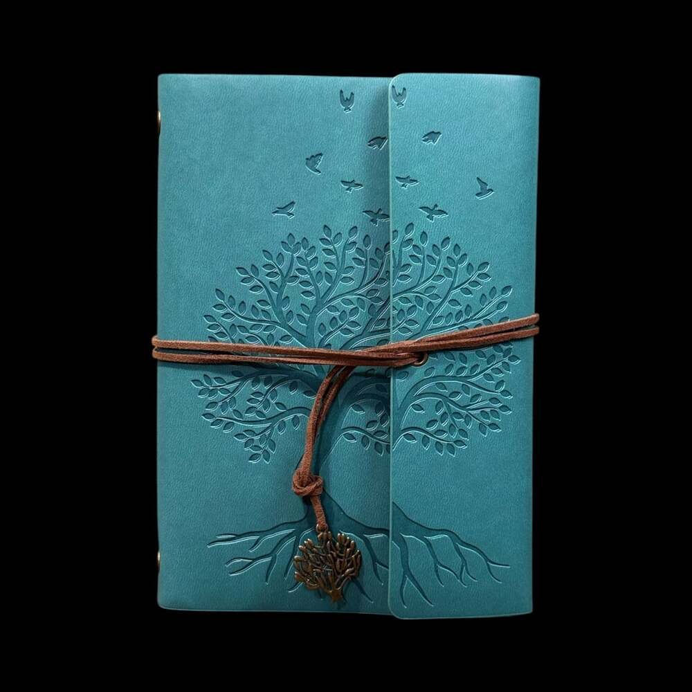 A5 Tree of Life Embossed Teal PU Leather Refillable 6-Ring Binder Journal